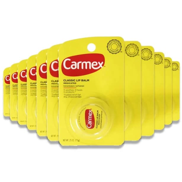 Carmex Classic Medicated Lip Balm - Soothes and Protects Dry Lips, 0.25 oz Jars - 12 Pack