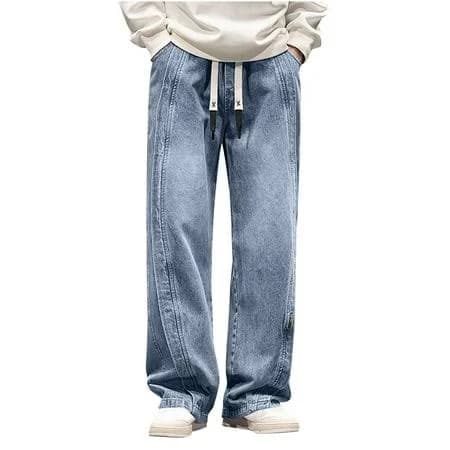 Men's Drawstring Elastic Waist Wide Leg Jeans with Pockets