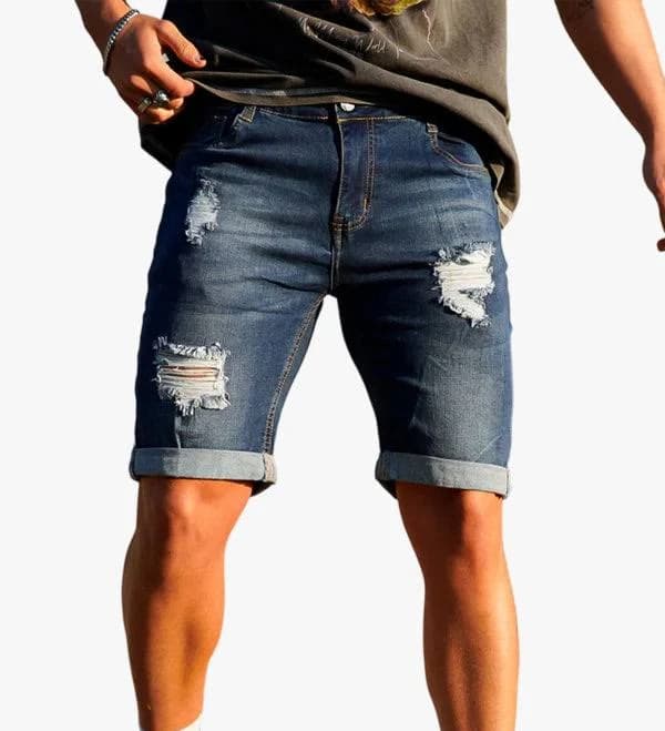 Men's Slim Fit Ripped Denim Shorts