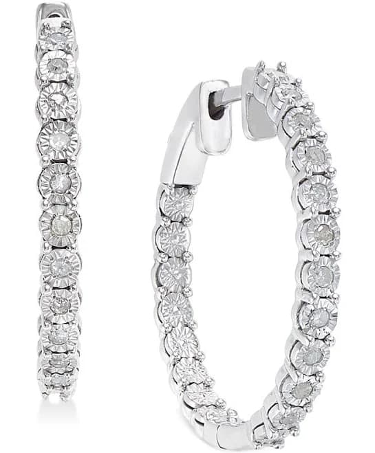 Macy's Women's 1/4 ct. T.W. Diamond Hoop Earrings in