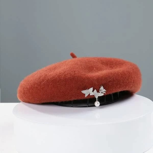 Women's Wool Rhinestone Beret Hat