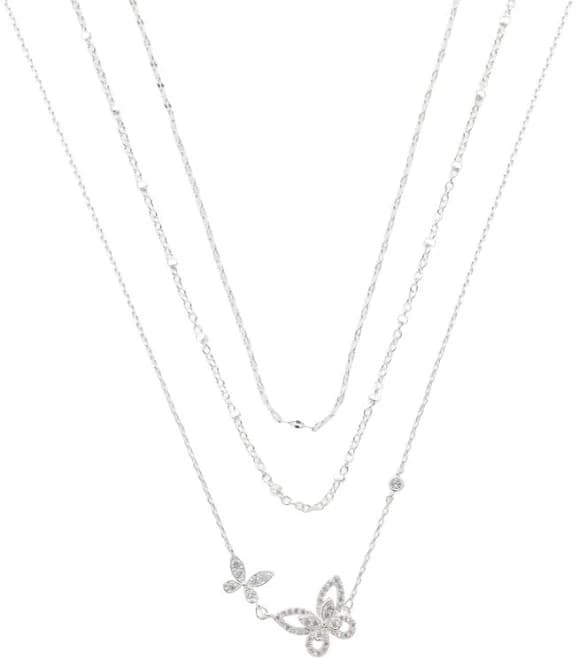 Cubic Zirconia Double Butterfly Necklace Set in Silver