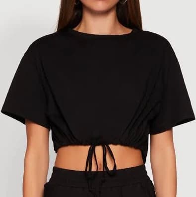 Daisy Short Sleeve Drawstring Hem Crop Top