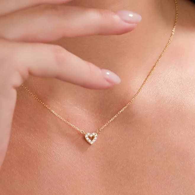 14K Solid Gold Pave Heart Necklace