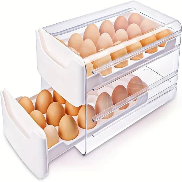 Egg Container Holders Dispenser for Refrigerator 40 Eggs, 2 Tier Clear Stackable Holder Tray with Drawer for Fridge, Storage Container with Handles for Refrigerator, Countertop