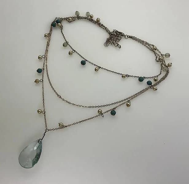 Vintage 17" Silver Toned Teardrop Blue and Faux Pearl Bead Necklace