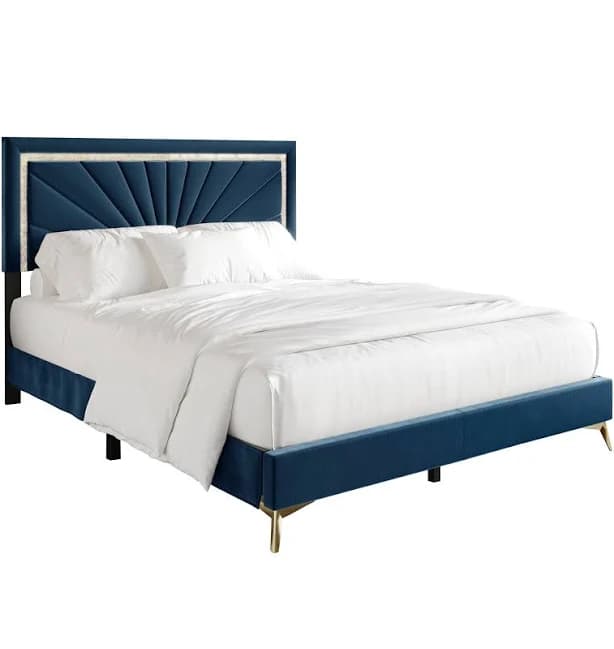 CraftPorch Luxurious Diamond Strip Velvet Upholstered Bed