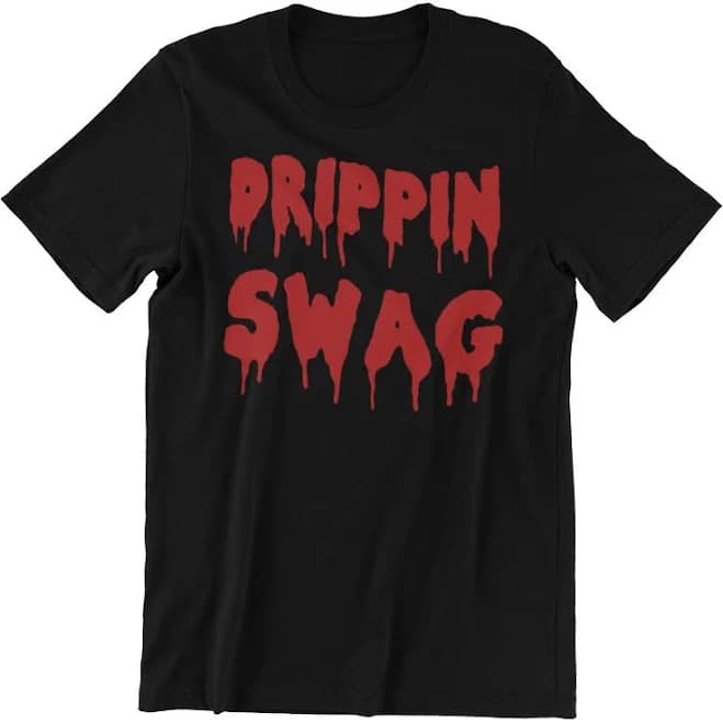Dripping Swag T-shirt, Black With Red Drip Text Design, Adult Unisex