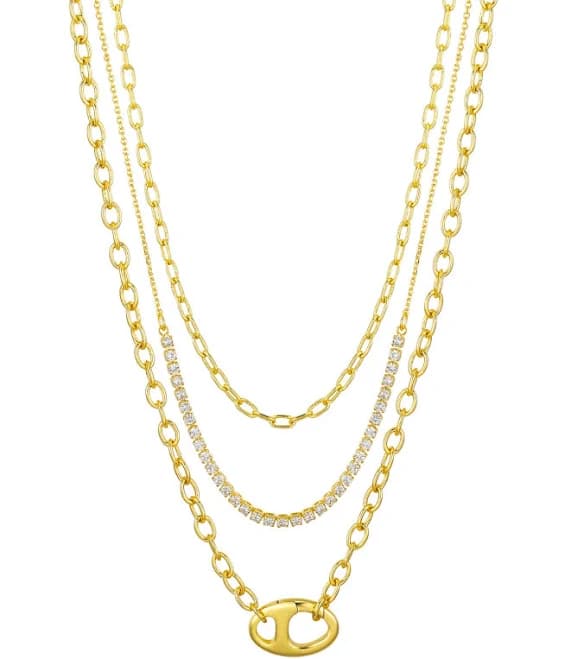 Cubic Zirconia Tennis Paperclip Oval Carabiner Necklace Set in Gold