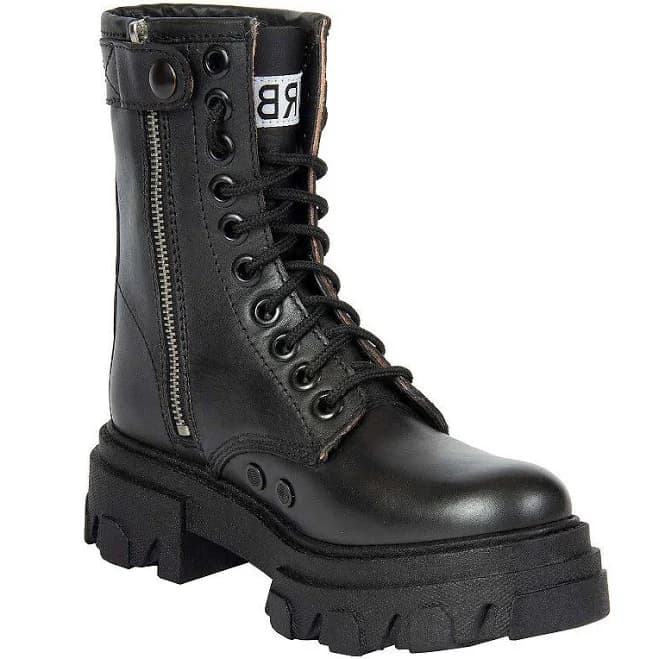 URBNKICKS Women's Black Leather Combat Boots