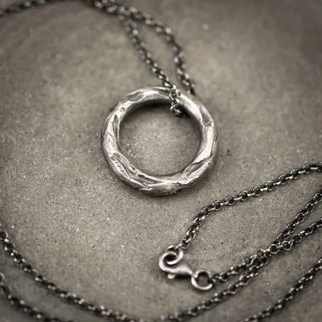 Rustic Circle Silver Pendant Necklace for Men