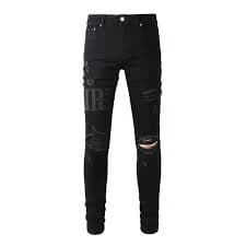 AMIRI Black Distressed Logo Jeans Size 34 – Skinny Fit Designer Luxury Denim