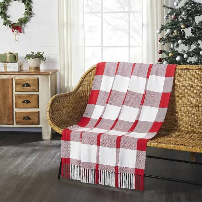 VHC Brands Annie Red Check Woven Throw
