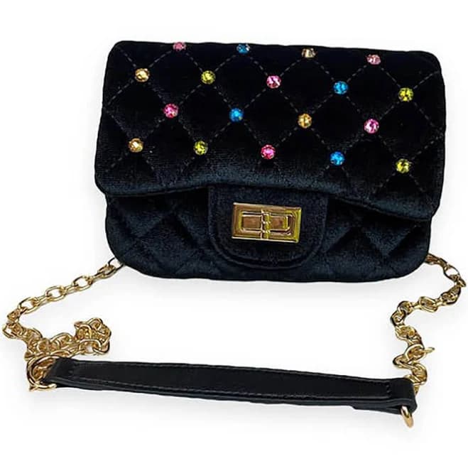 Quilted Velvet Purse with Colorful Gems