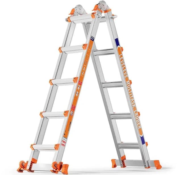 A Frame 5 Step Ladder 17ft Reach Extension 330 lbs Security Multi Position Ladder