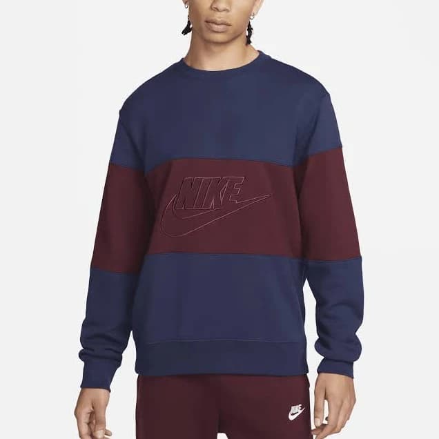 Nike Men's Club French Terry Color-Blocked Crew Sweatshirt