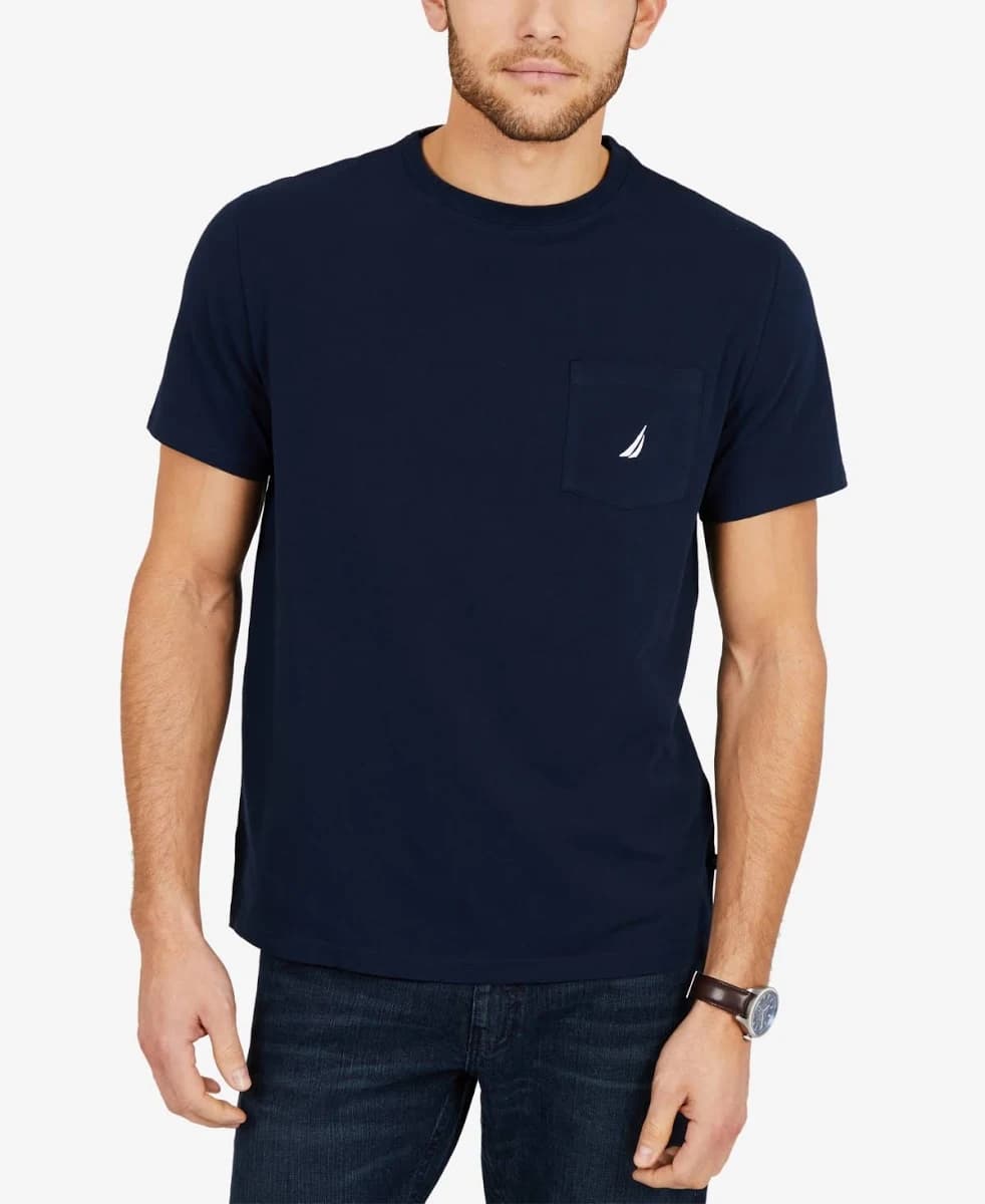 Nautica Men's Solid Crew Neck Short Sleeve Pocket T-Shirt