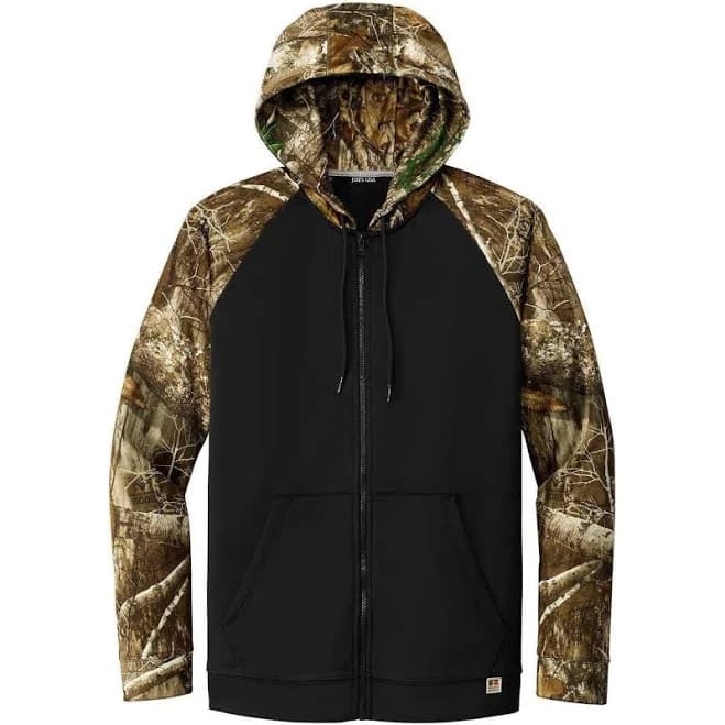 Joe's USA Moisture Wicking 2-Tone Full-Zip Camo Hoodie - 2 Tone Camouflage Sweatshirt Medium / Black/ Realtree Edge