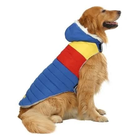 HDE Dog Puffer Jacket Fleece Lined Warm Dog Parka Winter Coat with Harness Hole 90s Colorblock - XXL