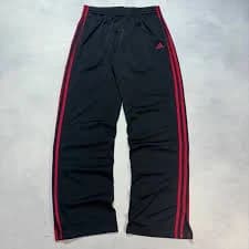 Vintage Adidas Track Pants Small Black Red Stripes Baggy Wide Leg Sweatpants Y2K