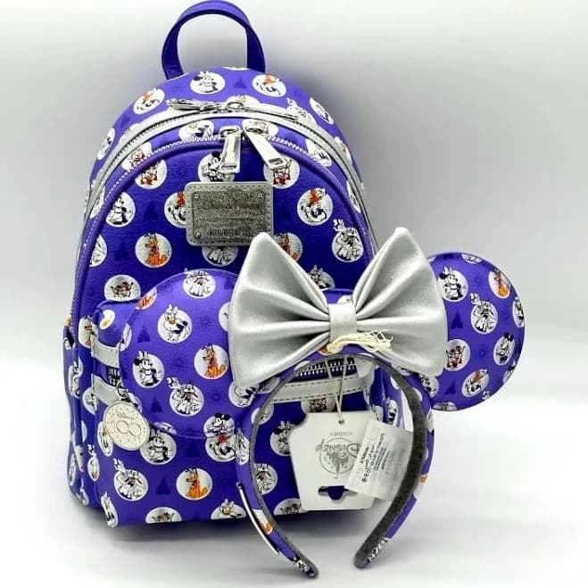 Loungefly Bags | 2023 Disney 100th Mickey Platinum Purple Loungefly Backpack & Ears | Color: Purple/Silver | Size: Os | Pm-32147828's Closet