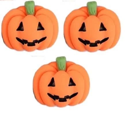 Mini Flat Back Halloween Jack O'Lantern Pumpkins (Pack of 3), 3/4'' x 1/2'', Orange, Craft Supplies From Factory Direct Craft