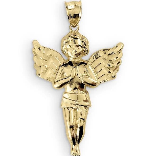 10K Gold Praying Angel Pendant Necklace