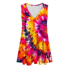 Sakmal Plus Size Summer Dresses Mini V-Neck with Pocket Pleated Sleeveless Tie Dye Sundress - Walmart Business Supplies