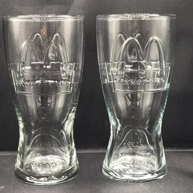 Mcdonalds Clear 1992 Golden Arch Drinking Glasses Cups Set Of Two