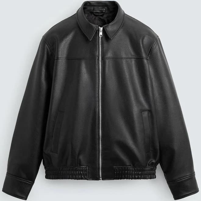 Zara Men's Faux Leather Bomber Jacket