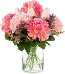 ENOVA FLORAL Tulip Real Touch Artificial Flower Arrangement with Vase, Mixed Dahlia Silk Flower in Vase for Dining Table Decorations, Wedding Centerpiece (Pink) : Home & Kitchen - Amazon.com