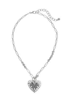 Ruby RD Textured Hammered Heart Silver Pendant Necklace