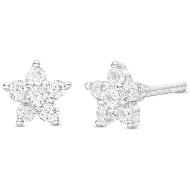 Sterling Silver CZ Star Flower Studs