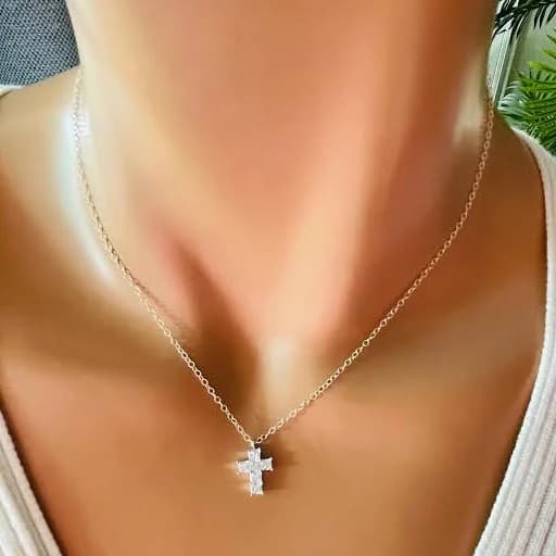 Tiny Dainty Sterling Silver Crystal Cross Necklace