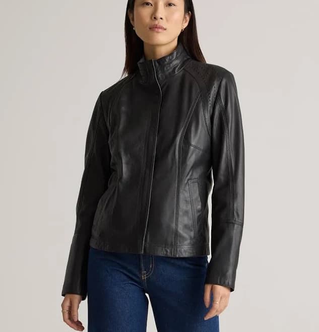 Quince Women's Stand-Collar Leather Jacket