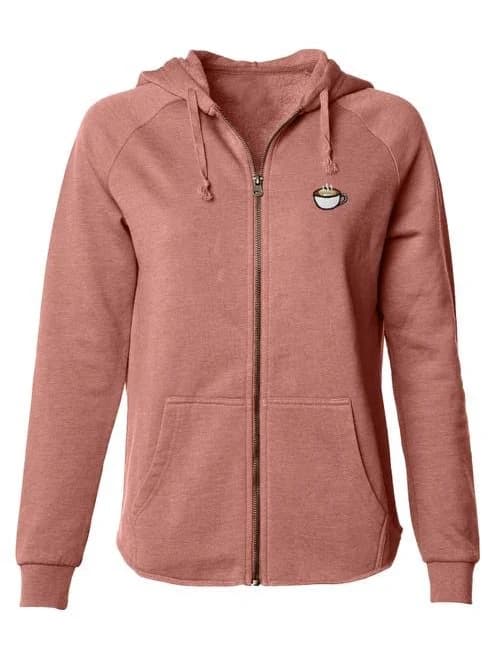 Dalix Women's Cappuccino Embroidered Fleece Zip Hoodie