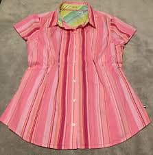 Women's IZOD Cotton Multicolored Striped Button Front Tapered Sides Shirt Sz SP | eBay