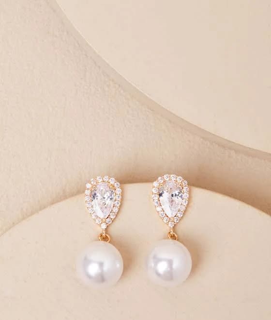 Lulus Pearl Rhinestone Drop Earrings