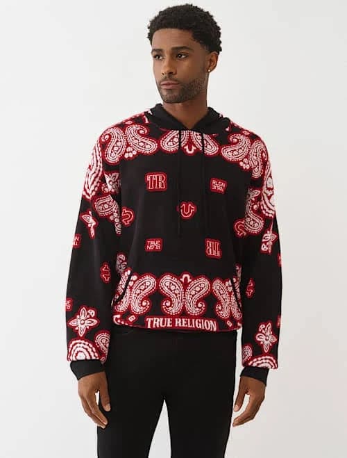 True Religion Men's Knitted Bandana Print Hoodie