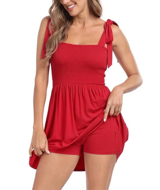 Women's Smocked Mini Romper Dress with Built-in Shorts