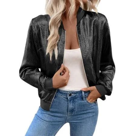 Women's Shiny Satin Bomber Jacket