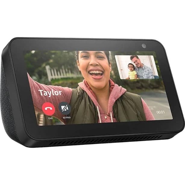 Echo Show 5 (newest model), Smart display with 2x the bass and clearer sound, Glacier White