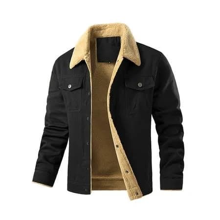 Men's Sherpa-Lined Cotton Trucker Jacket with Flap Pockets