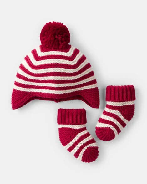 Carter's Baby Striped Crochet Pom Winter Hat & Socks Set