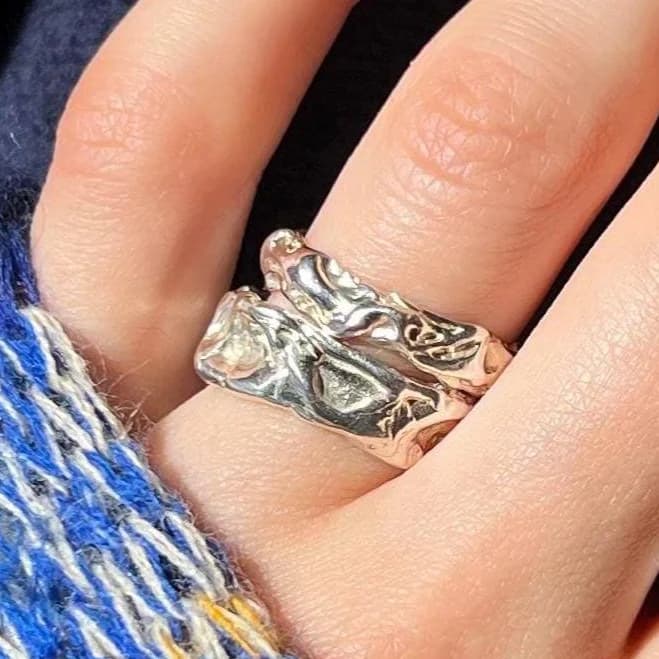Organic Silver Chunky Stacking Rings