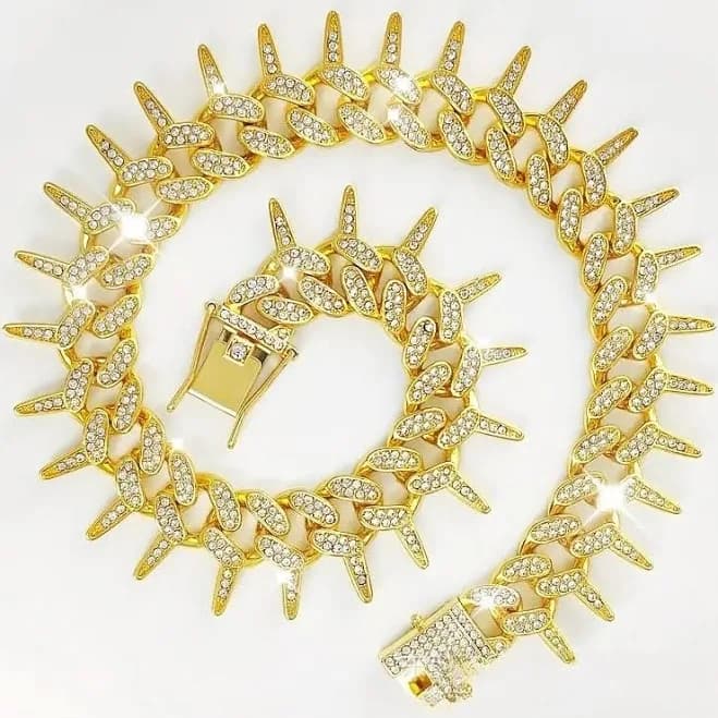 Large Pet Collar Stainless Steel Fashion Cuban Chain Sun Spike Chain