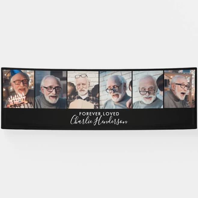 Modern 6-Photo Custom Text Funeral Banner