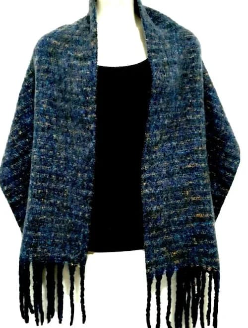 Blue Blanket Scarf Soft Chunky Knit Shawl Wrap Womens Fringe 70"x 20"