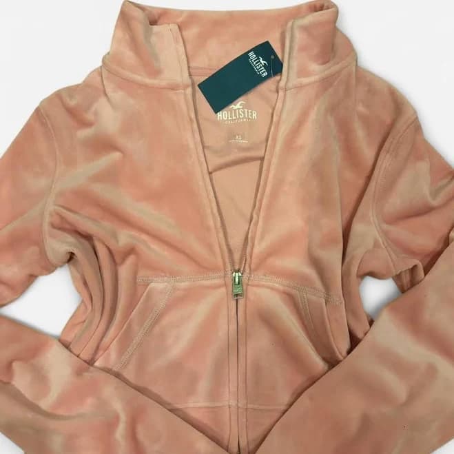 Hollister Pink Velour Zip Up Hoodie - Size XS - Women's