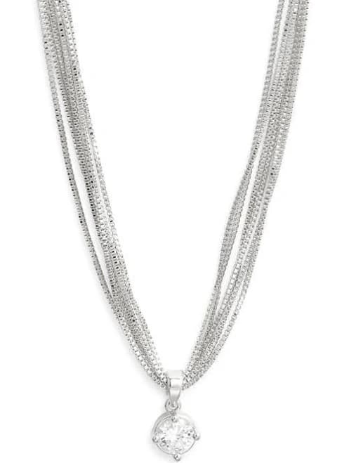 Nordstrom Sterling Silver Plated Cubic Zirconia Solitaire Pendant Necklace